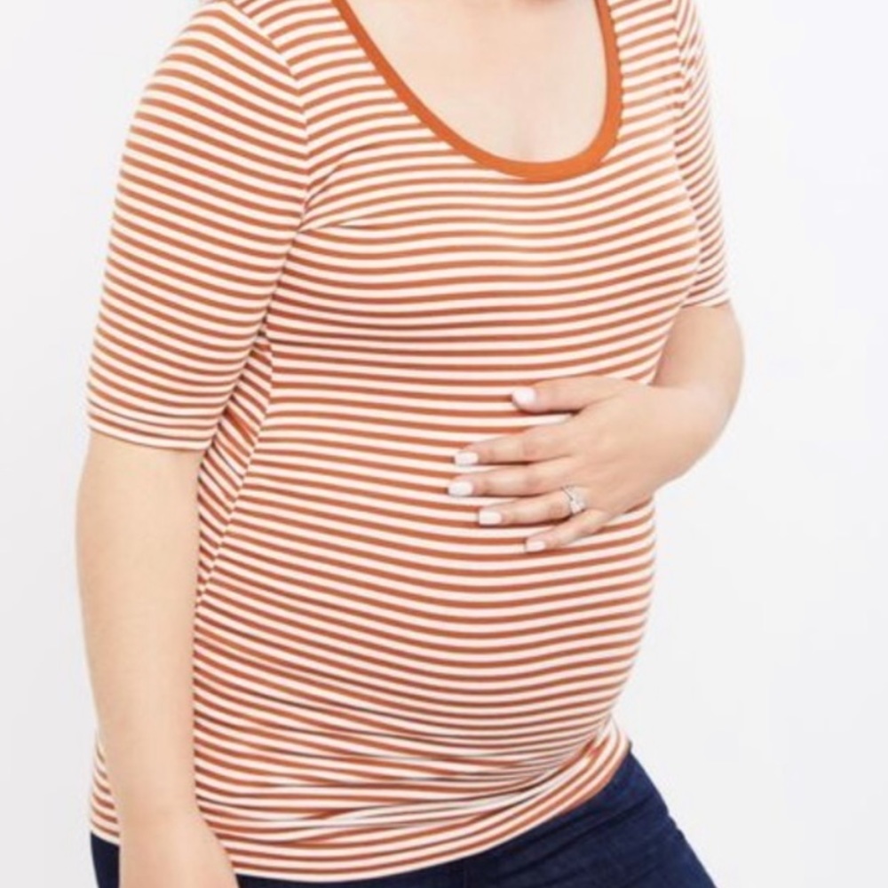 Motherhood Maternity 3/4 Sleeve Ruched Stripe T SM